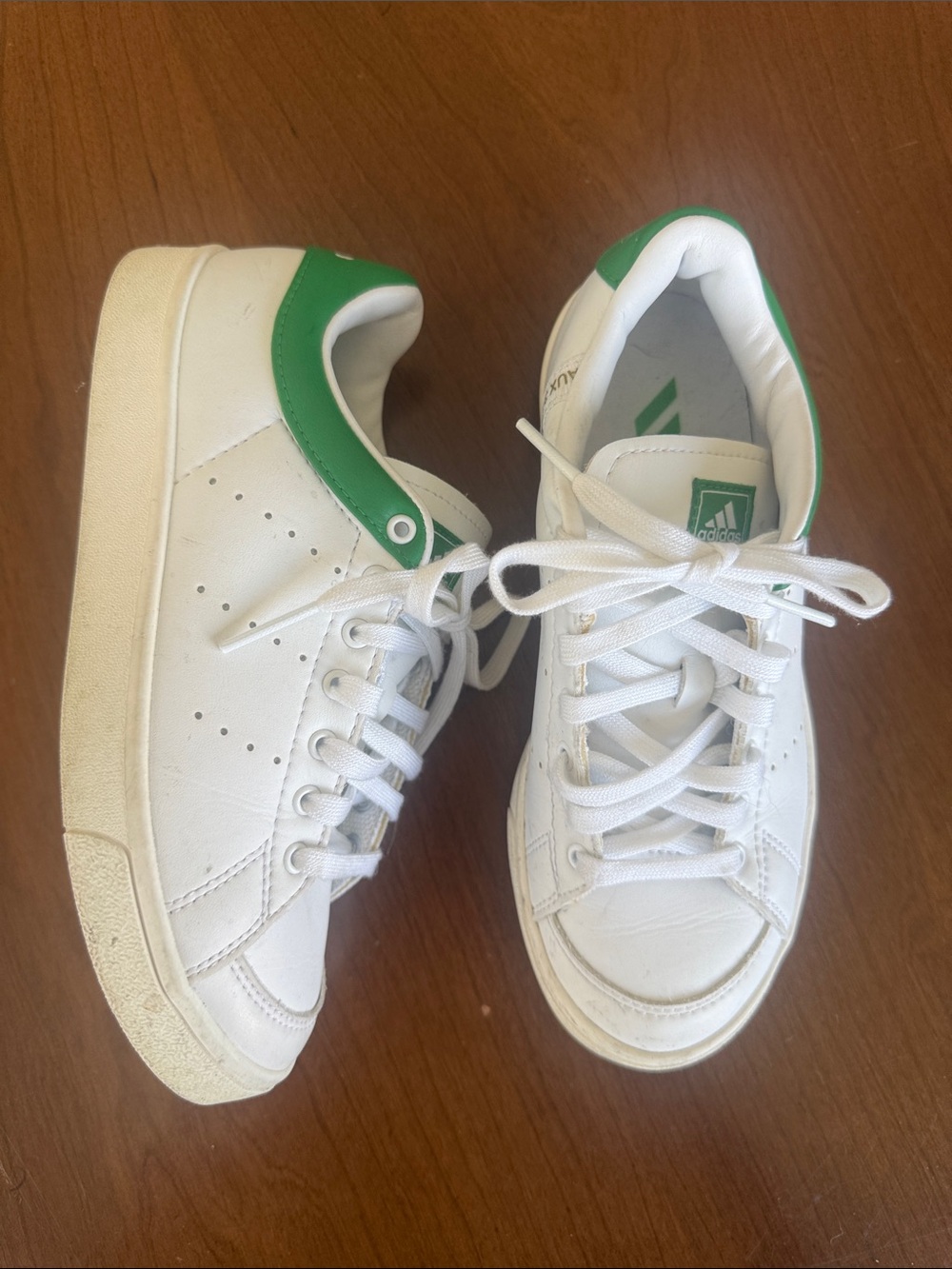 adidas Kids White Sneakers with Green Heel Accent